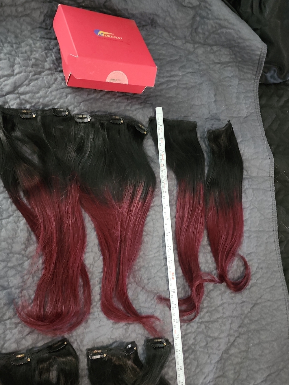 Ombre Clip-In Hair Extensions in Black to Burgundy — 7-Piece Set